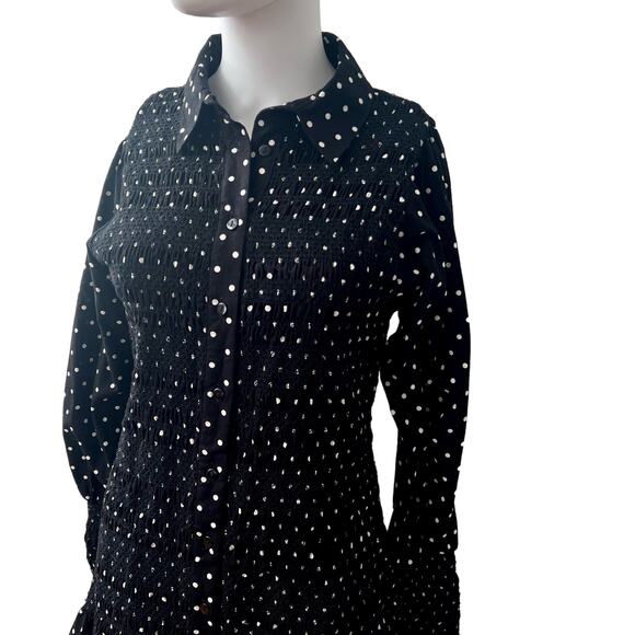 ASOS Design Black Polka Dot Cotton Maternity Shirred Button-Down Dress US 6 - Picture 3 of 15